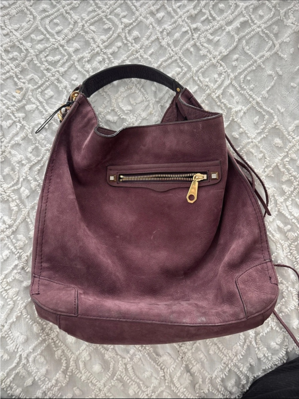 Rebecca Minkoff Plum Suede Hobo Bag with Gold Hardware